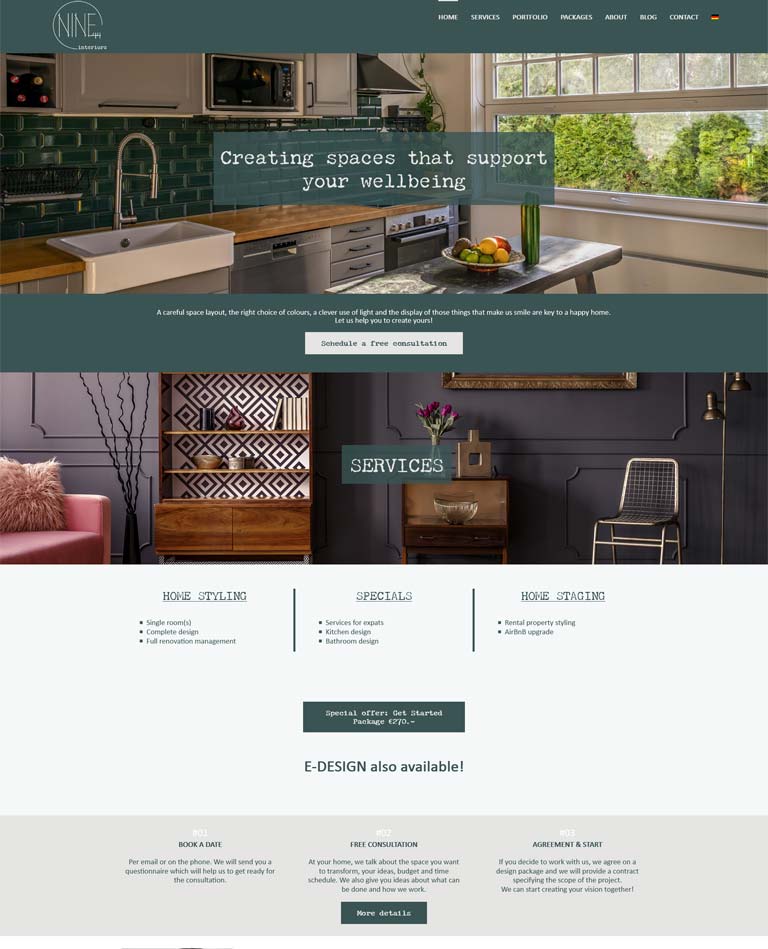 Website für das Wiener Interieur Design Startup "Nine44"