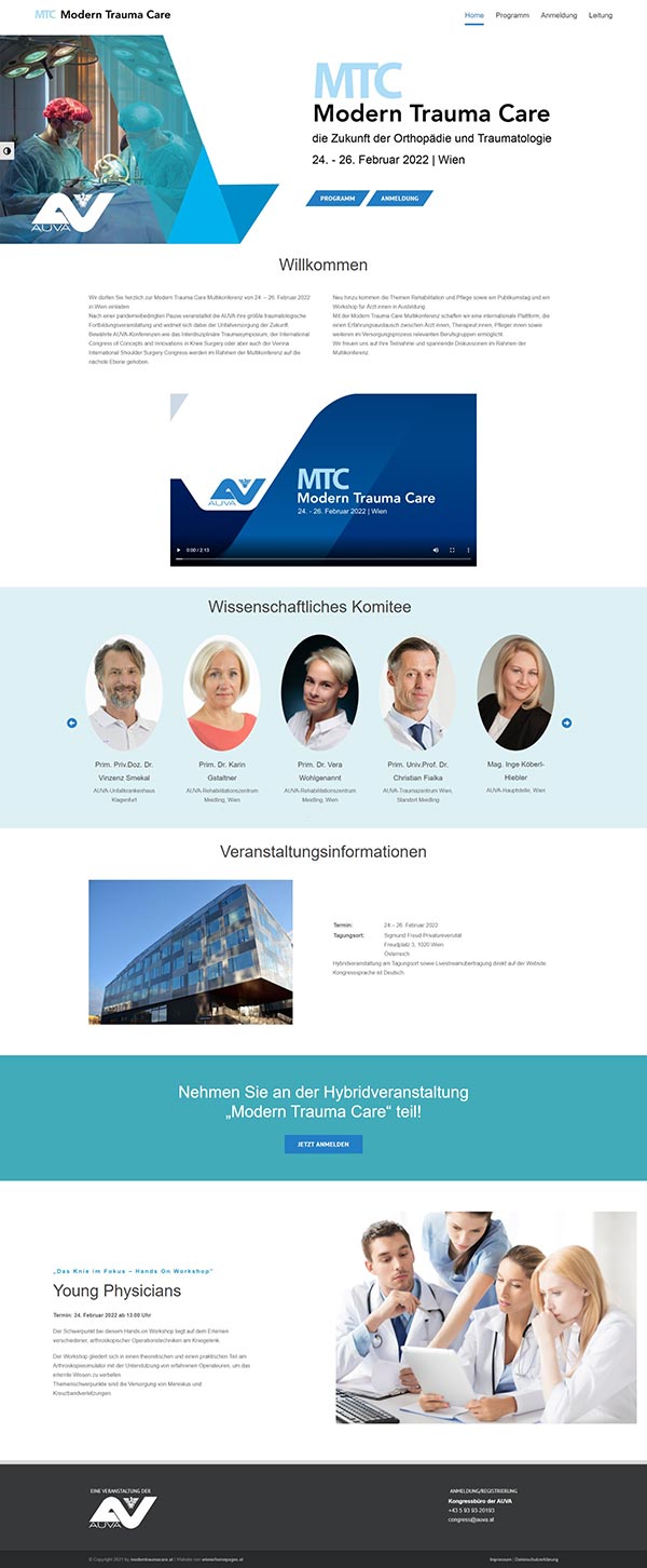 Screenshot der Konferenzwebsite "Modern Trauma Care"